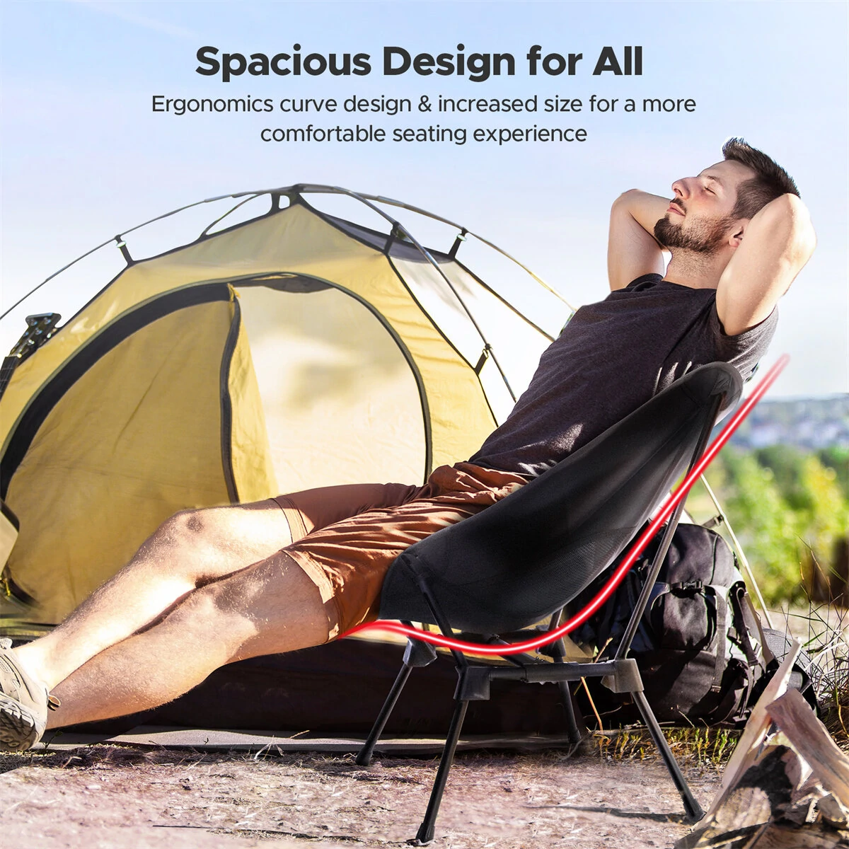 (image for) 2Pcs WARMOUNTS Portable Camping Chair, 400LBS Folding Backpacking Chair Side Pocket Carrying Bag, Ultralight Compact Beach Chair for Picnic Hiking Fishing