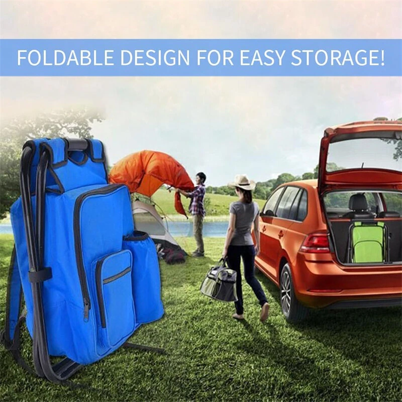 (image for) IPRee Outdoor Folding Camping Fishing Chair Stool Portable Backpack Cooler Insulated Picnic Bag Hiking Seat Table Bag Camping Fishing Gear
