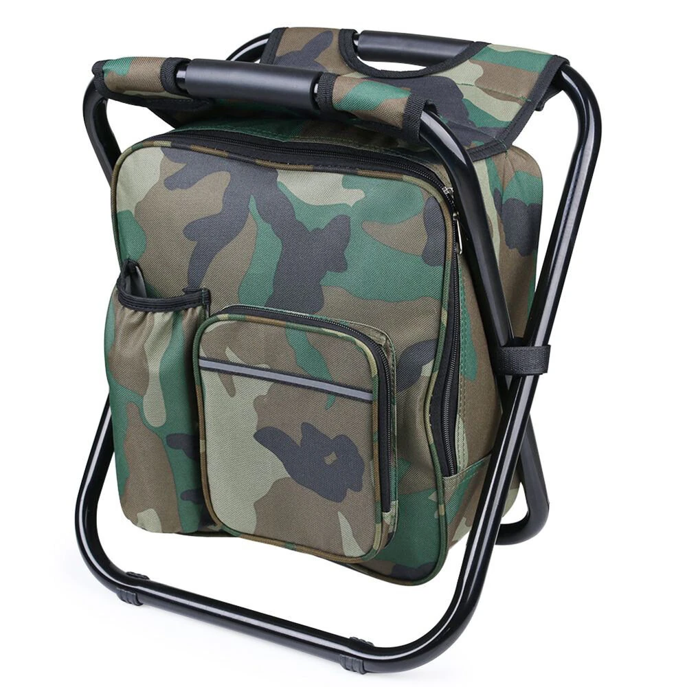 (image for) IPRee Outdoor Folding Camping Fishing Chair Stool Portable Backpack Cooler Insulated Picnic Bag Hiking Seat Table Bag Camping Fishing Gear